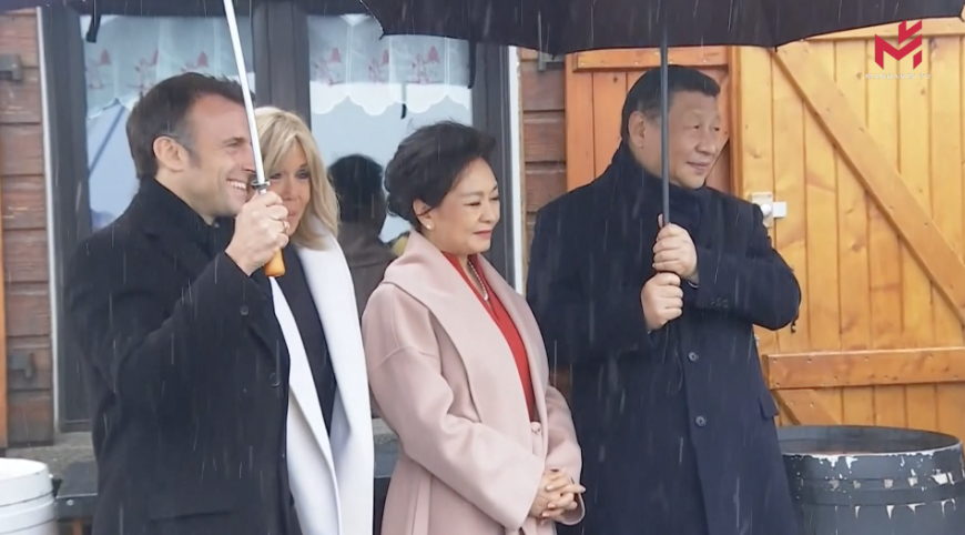 欧洲卫视现场报道 Le Président chinois Xi Jinping avec Emmanuel Macron dans les Hautes-Pyrénnées pour un moment intimiste